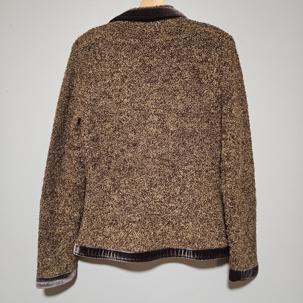 Anthropologie HWR Velvet Trim Boucle‎ Cardigan Blazer Women M Brown Wool Blend - Picture 13 of 13